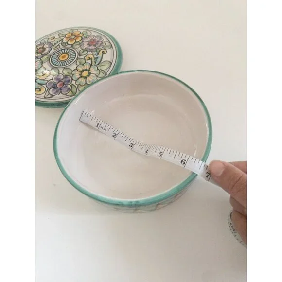 Handmade D' Acunto Vietri Italian Ceramic Floral Round Box 6" Diameter